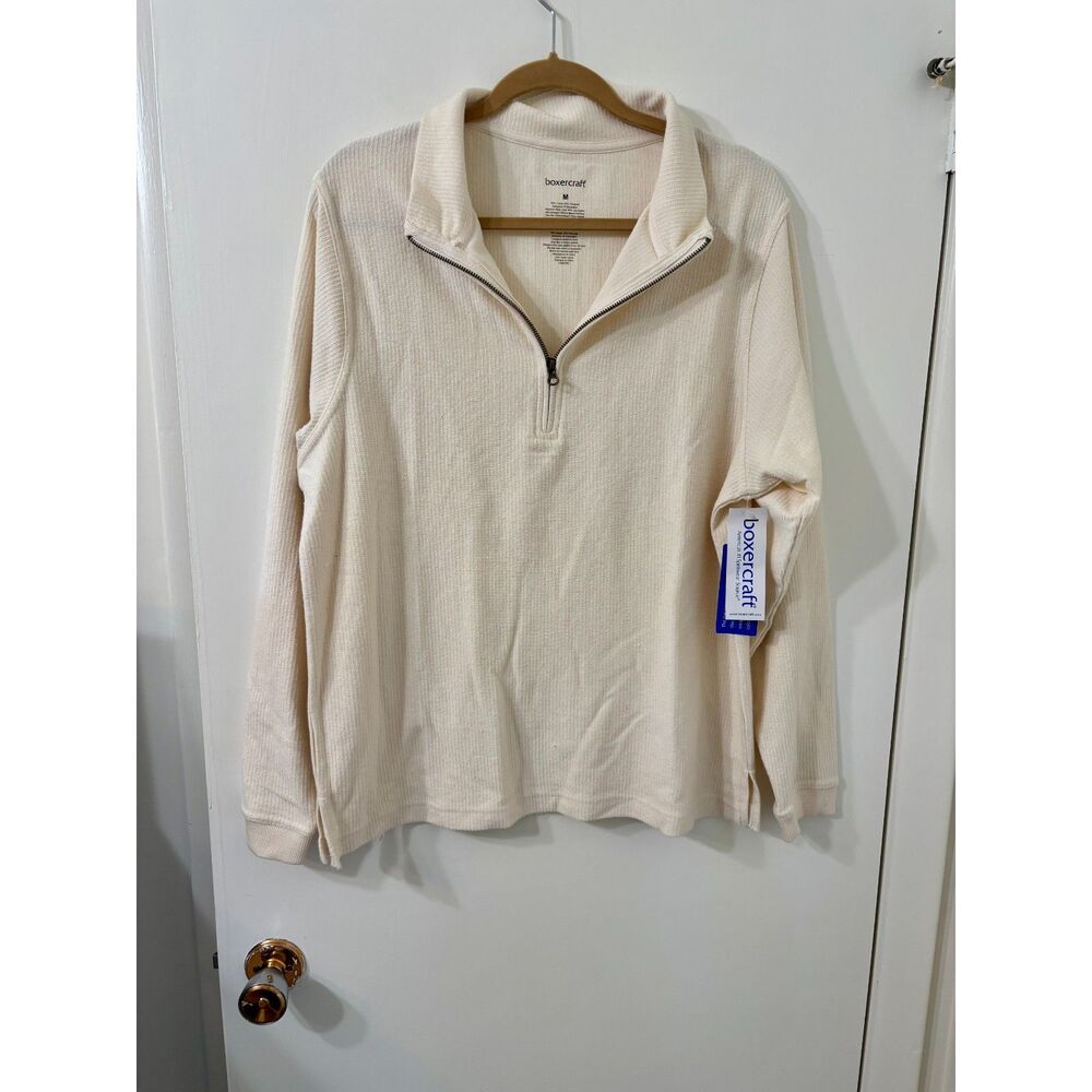 Boxercraft NWT W/M Medium Cotton Blend Butter Pecan 1/4 Zip Long Sleeve Sweater